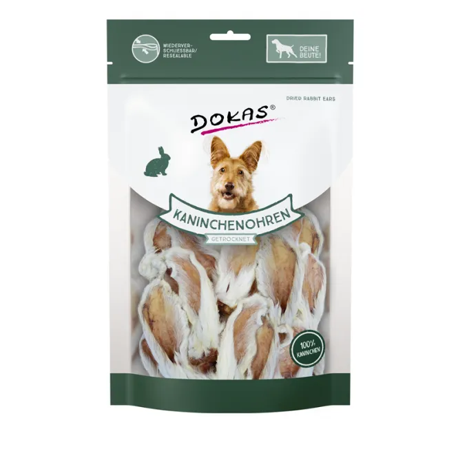 Dokas Dog Snack Kaninchenohren mit Fell getrocknet 100 g