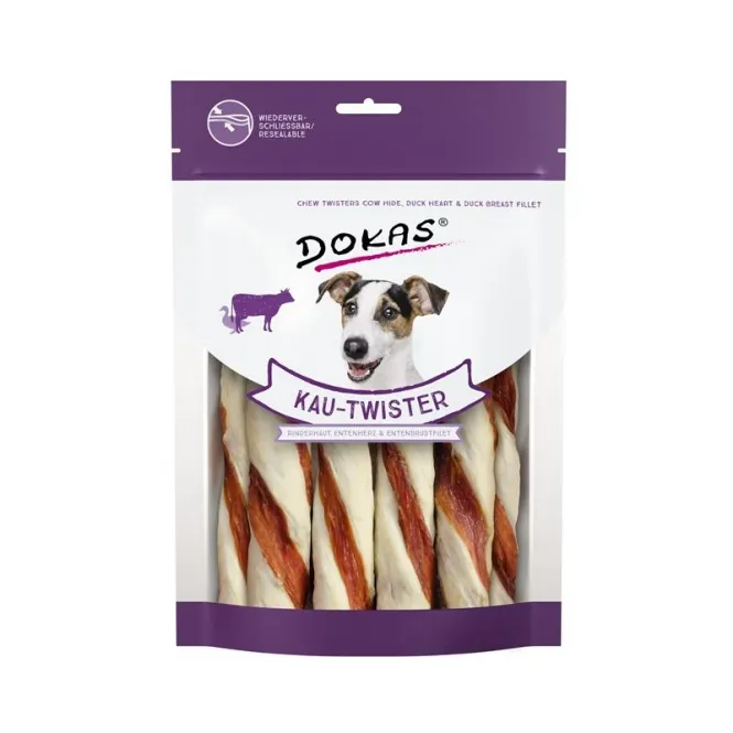 Dokas Dog Snack Kau Twister Rinderhaut, Entenherz & Entenbrust 200 g